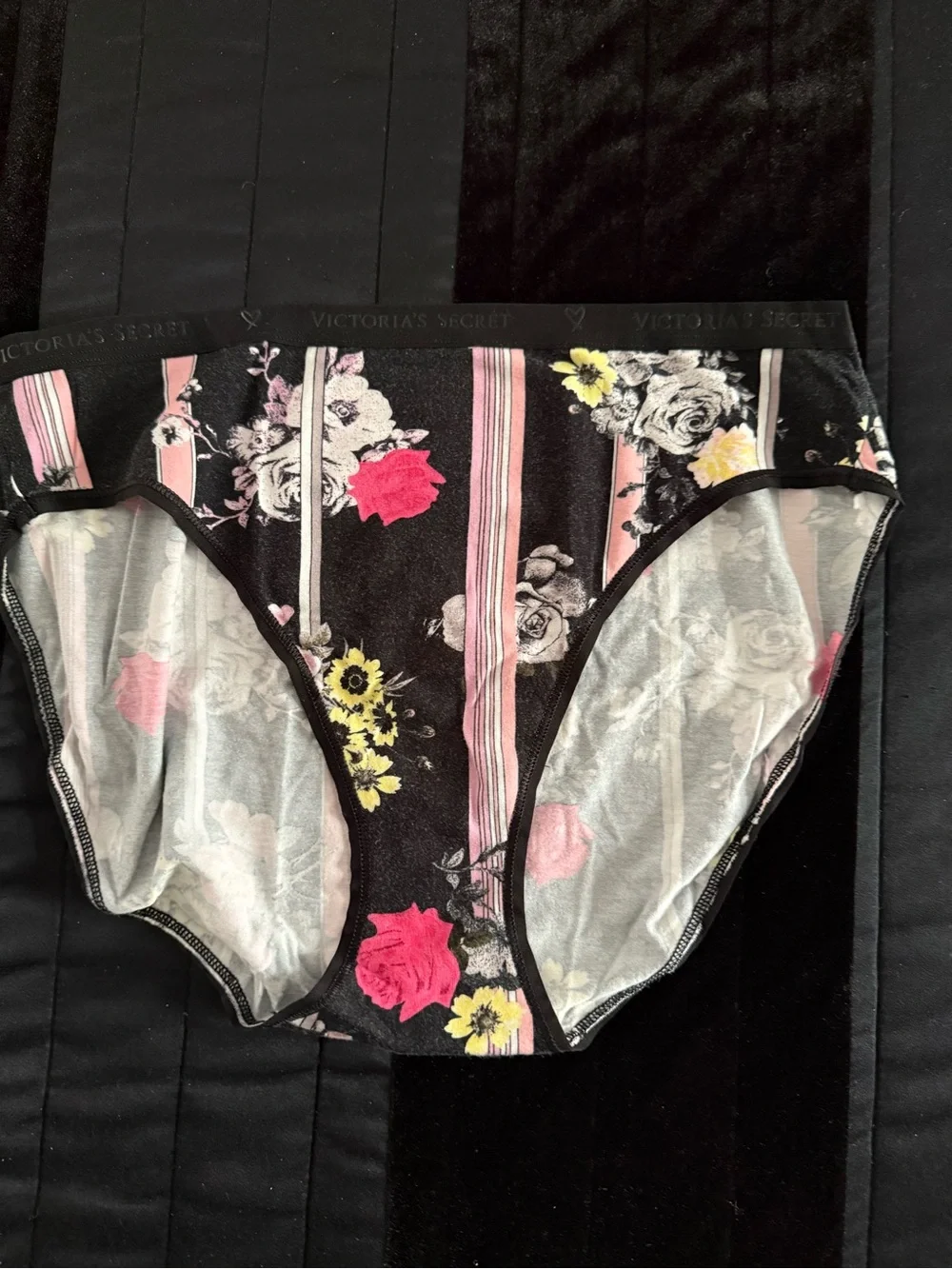 Victoria's Secret Black Floral Stripe Briefs